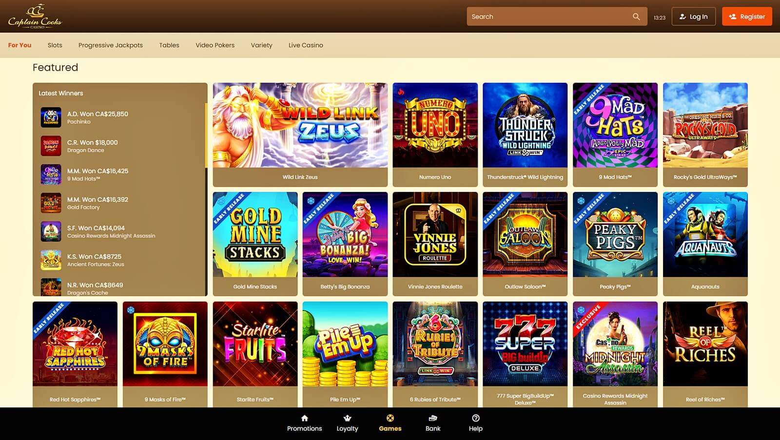 Captain Cooks casino games